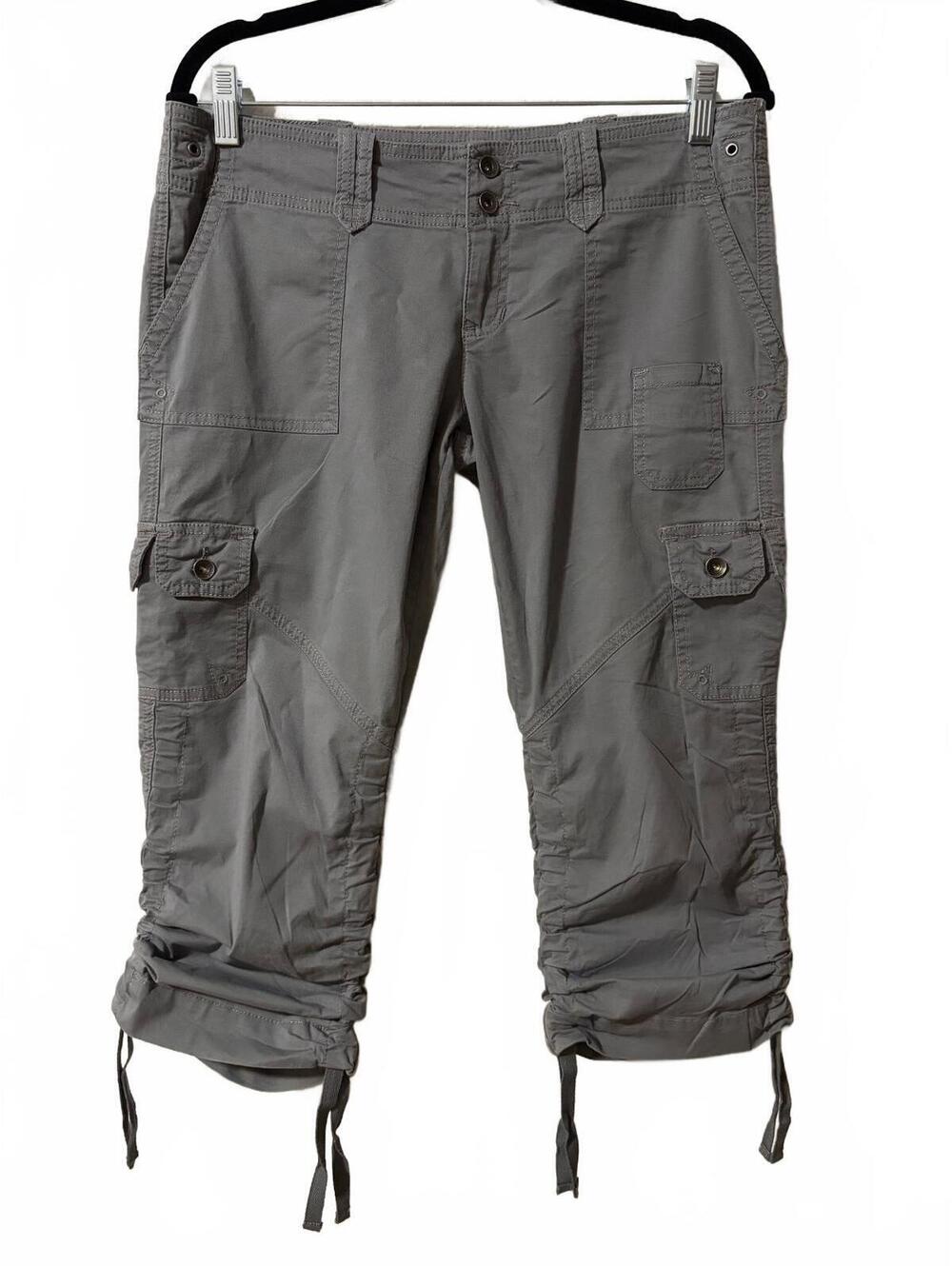 Ellemenno Cargo Capri Pants Womens Size 9 Gray Ruched Drawstring Hem